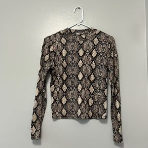 Snake skin printed, mock neck long sleeve shirt